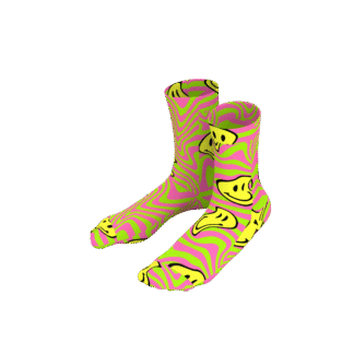 MEALLDAY Melt Collection crew sock in Slime colorway — neon green base with pink swirl and melting yellow smiley face