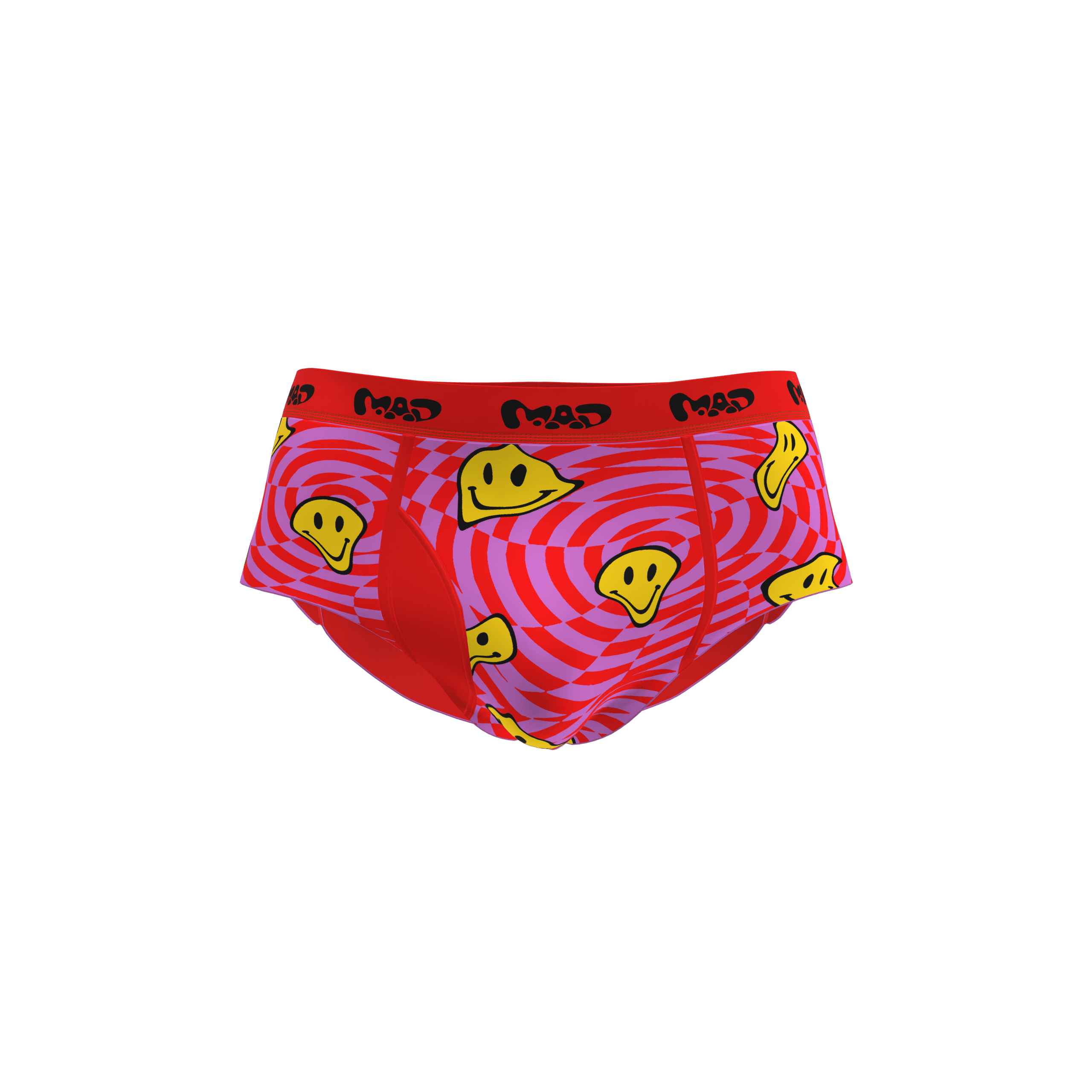 MEALLDAY Melt Brief Vortex red purple checker spiral yellow smileys streetwear underwear