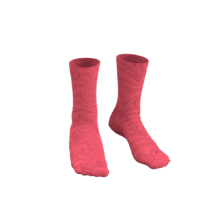 MEALLDAY Melt Collection crew sock in Coral colorway — full tonal coral salmon sublimation melt print with hidden smiley pattern