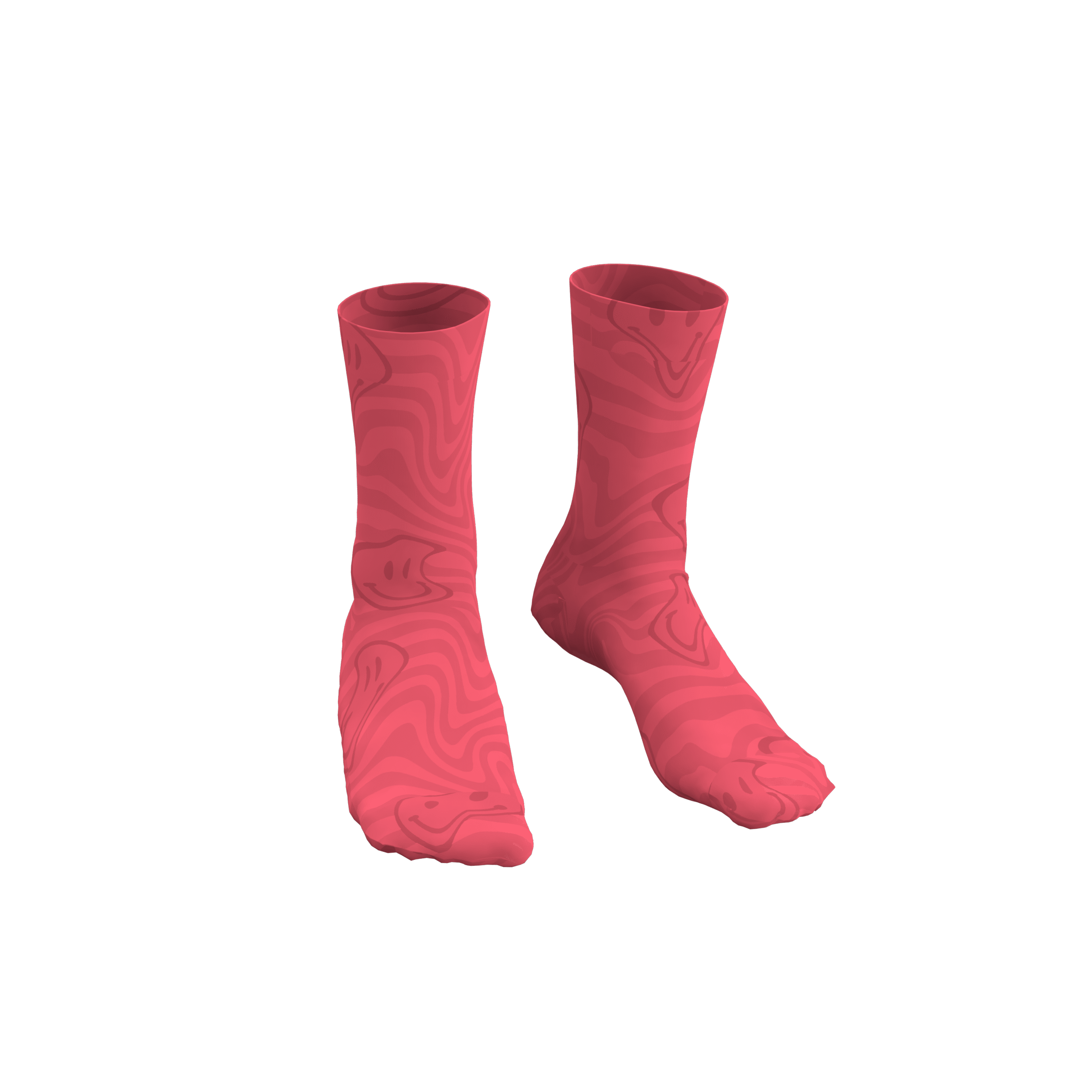 MEALLDAY Melt Collection crew sock in Coral colorway — full tonal coral salmon sublimation melt print with hidden smiley pattern