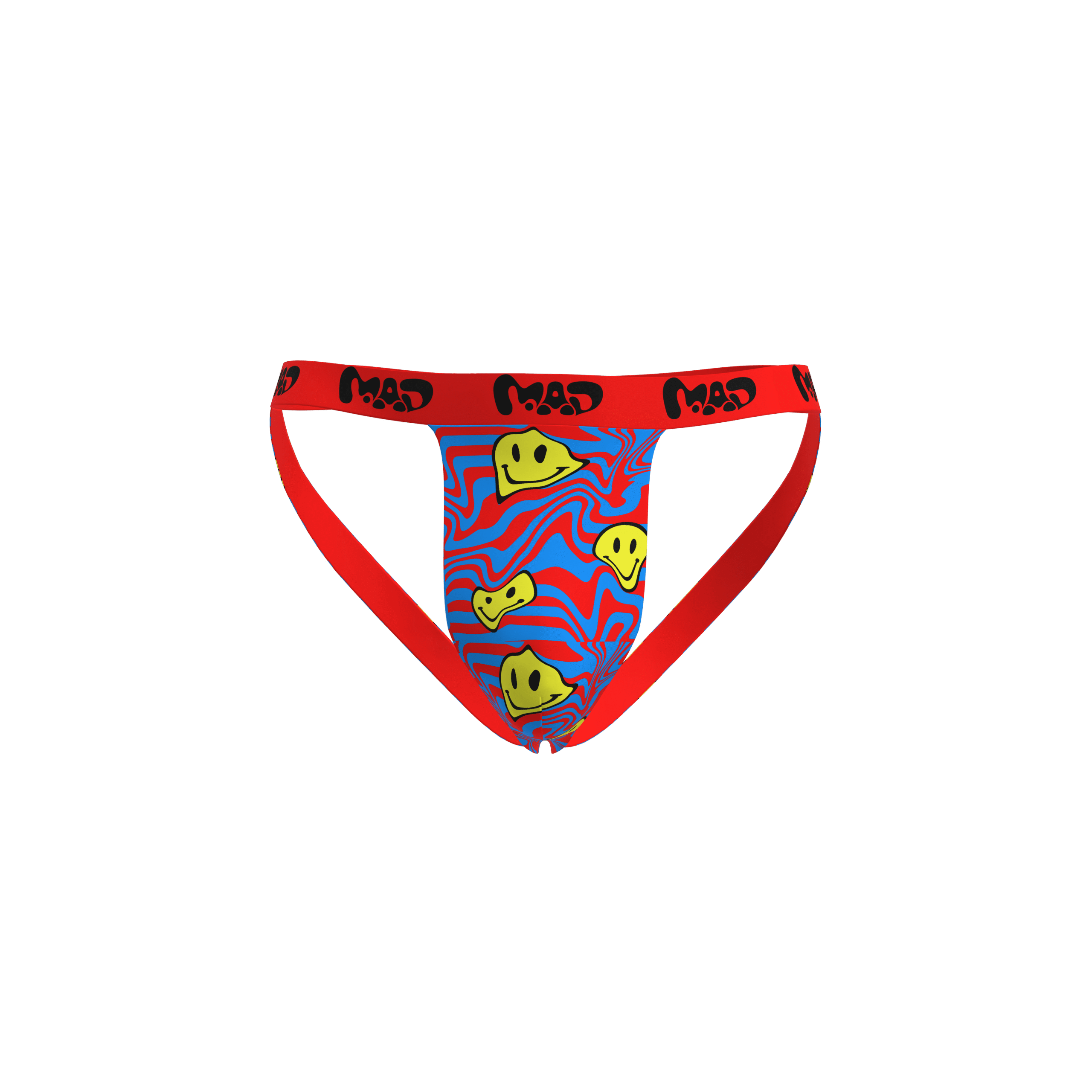 MEALLDAY Melt Jockstrap Riot blue red swirl yellow smileys streetwear underwear