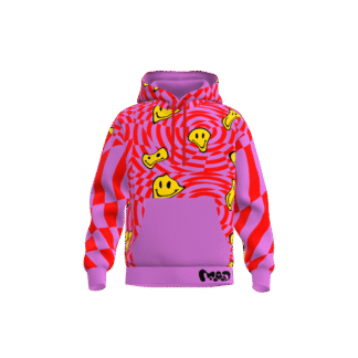 MEALLDAY Melt Hoodie Warp purple red checker spiral yellow smileys streetwear hoodie
