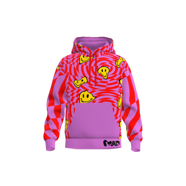 MEALLDAY Melt Hoodie Warp purple red checker spiral yellow smileys streetwear hoodie