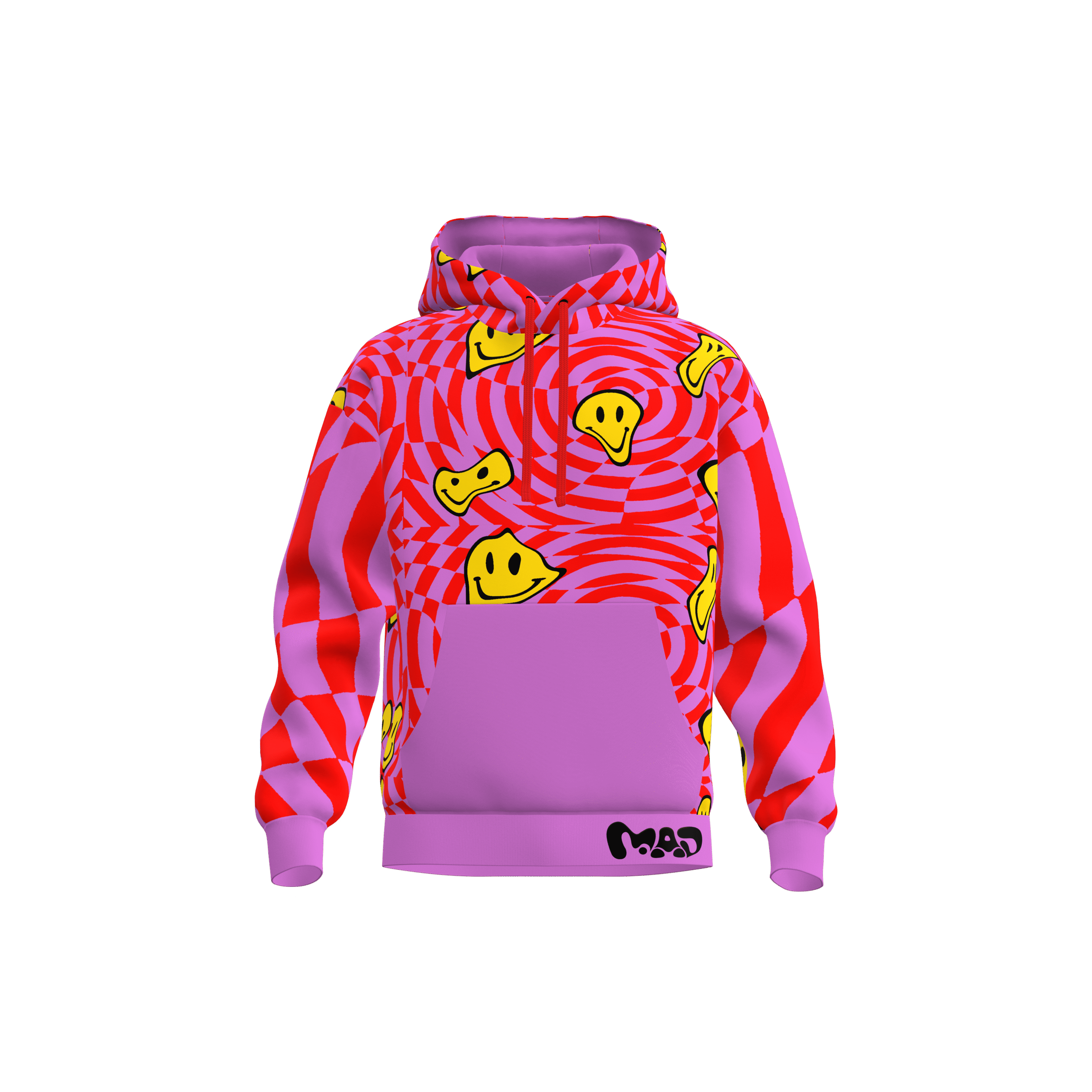 MEALLDAY Melt Hoodie Warp purple red checker spiral yellow smileys streetwear hoodie