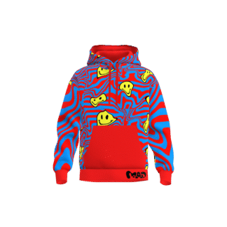 MEALLDAY oversized hooide Riot blue red swirl yellow smileys streetwear