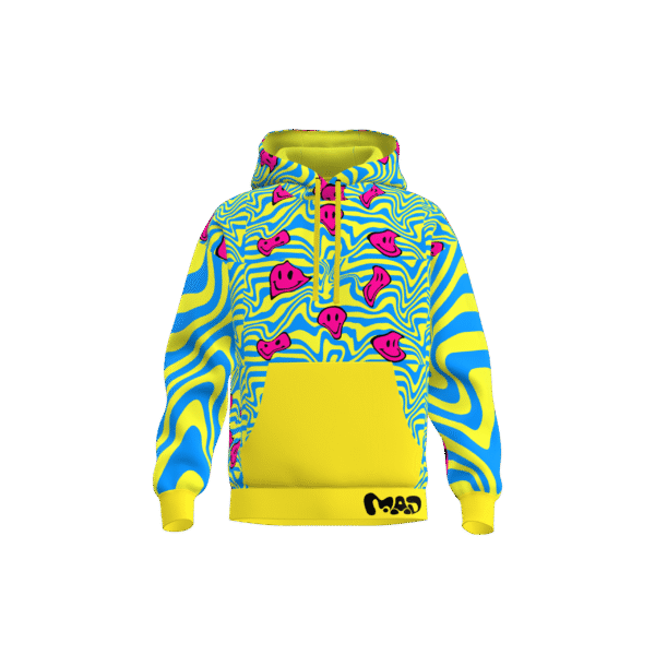 MEALLDAY Melt Hoodie Static yellow blue pink smileys psychedelic streetwear hoodie