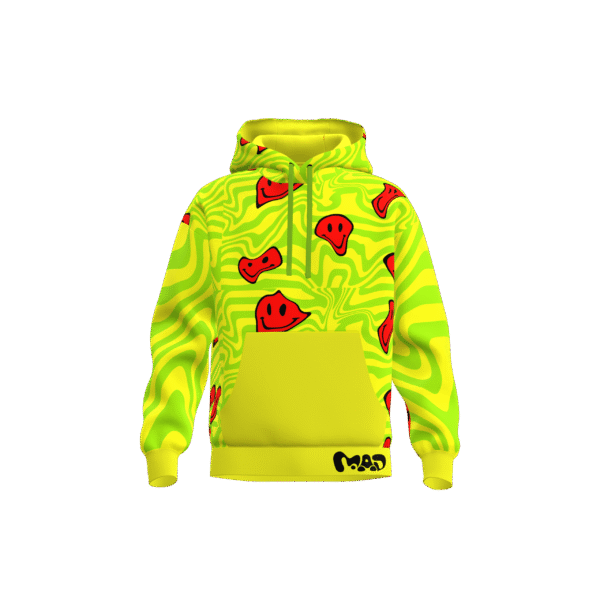 MEALLDAY Melt Hoodie Hazard neon yellow green red smileys streetwear hoodie