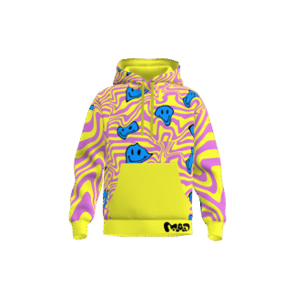 MEALLDAY Melt Hoodie Glitch purple yellow blue smileys psychedelic streetwear hoodie