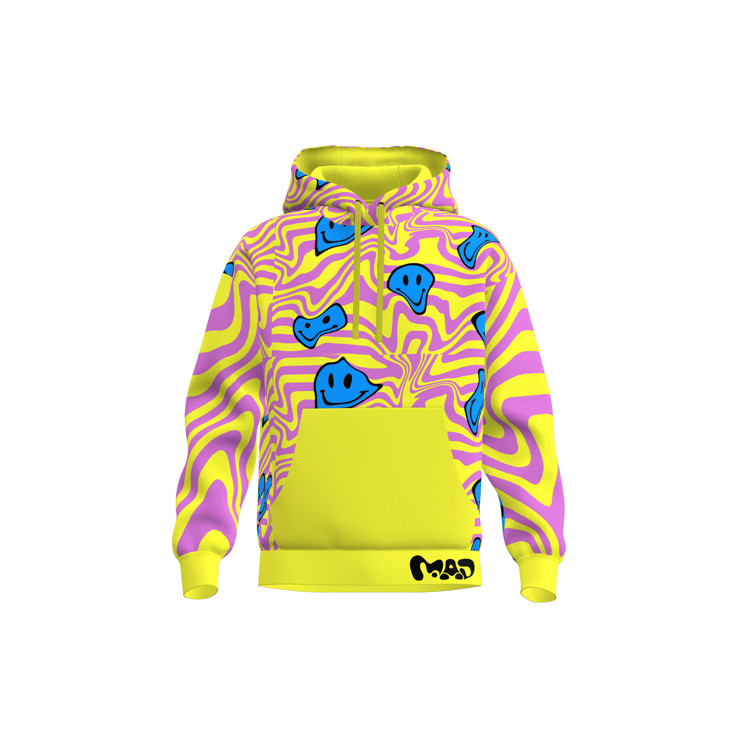 MEALLDAY Melt Hoodie Glitch purple yellow blue smileys psychedelic streetwear hoodie