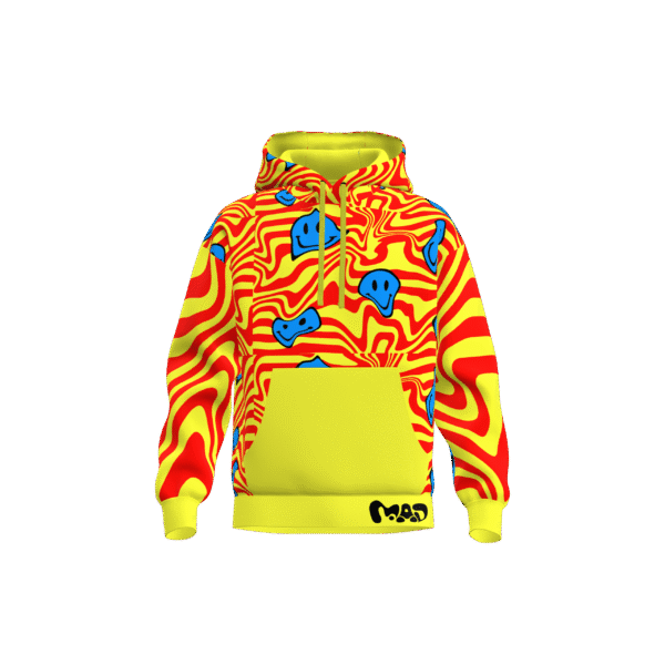 MEALLDAY Melt Hoodie Voltage yellow red blue smileys psychedelic streetwear hoodie