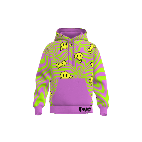 MEALLDAY Melt Hoodie Venom purple neon green yellow smileys psychedelic streetwear hoodie